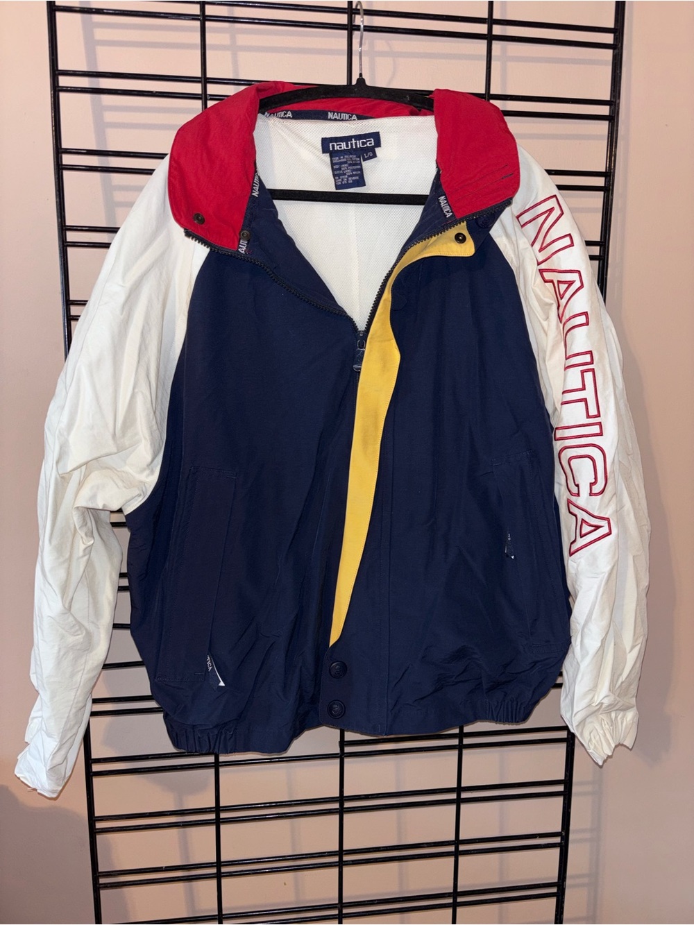 Nautica Navy White Red Yellow Colorblock Windbreaker